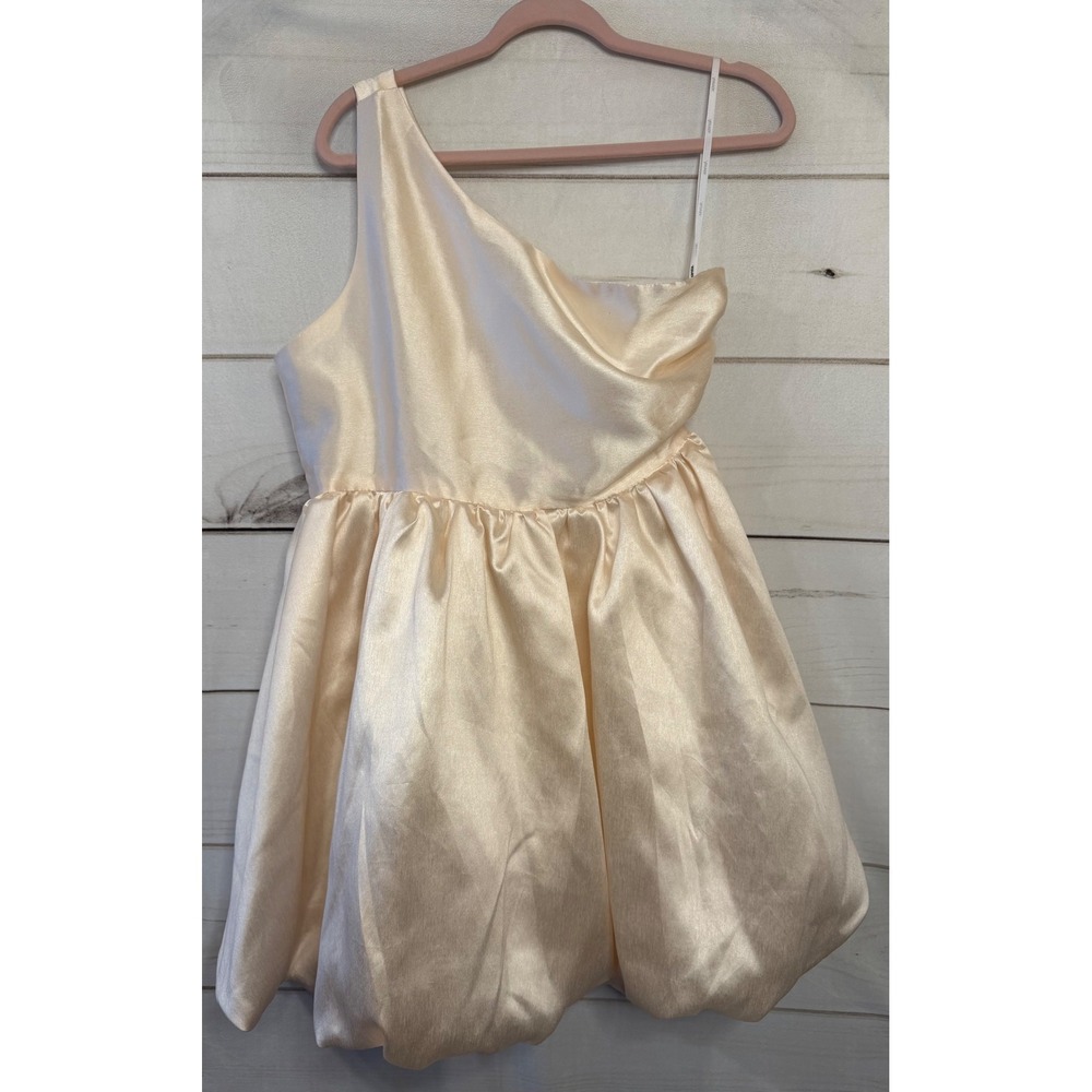 Aureta‎ Champagne Satin One Shoulder Bubble Hem Mini Dress Size L